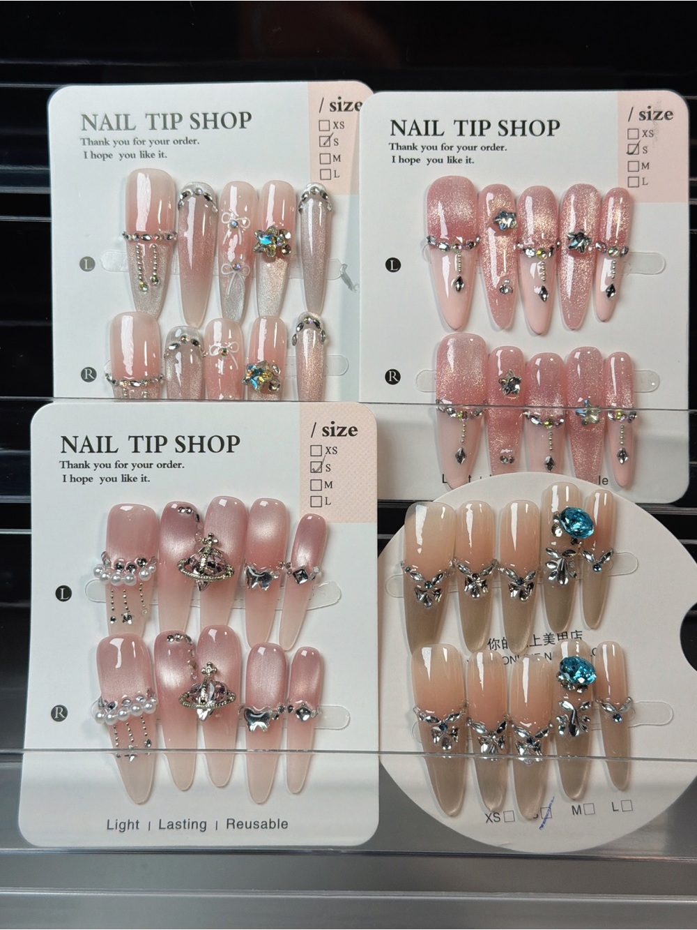 Pink Crystal Embellished Press-On Nails
